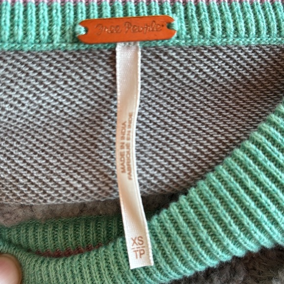 Free People Olympia Oversized cotton blend Tunic Cable Knit Sweater Mint Accents - Picture 9 of 10